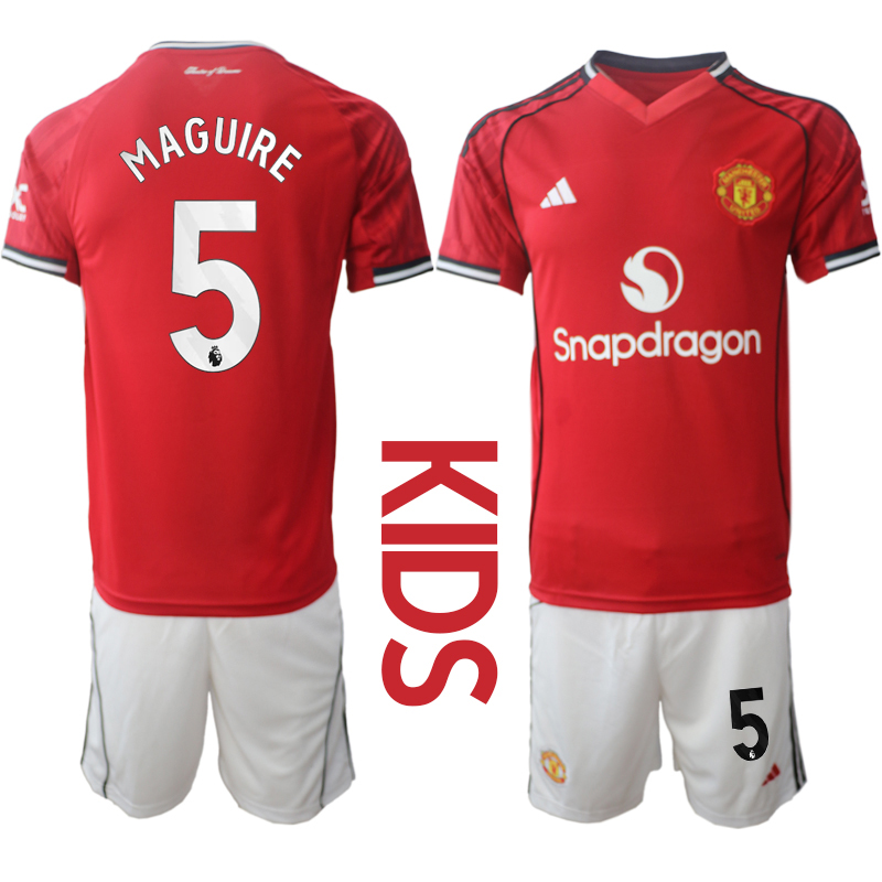 Youth 2025-2026 Club Manchester United home Red #5 Soccer Jersey->youth soccer jersey->Youth Jersey